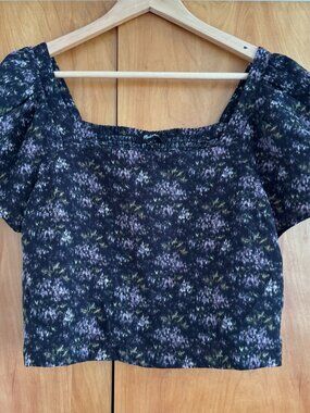 Hopewell Puff Sleeve Crop Top in Blurred Ikat